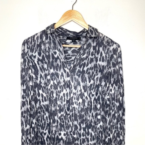 All Saints Keri Ash Grey Leopard Print Shirt Small - Picture 8 of 16